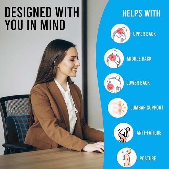 Breathable Lumbar Support Pillow w/Mesh & Velvet Covers Memory Foam - Picture 3 of 6